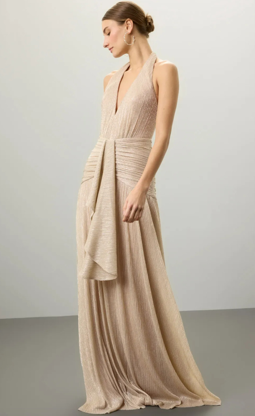 PatBO Lurex Draped Maxi Gold Dress Size US4 - Picture 1 of 9